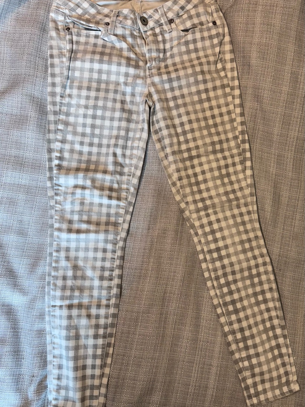 PAIGE Gray & White Gingham Skinny Jeans